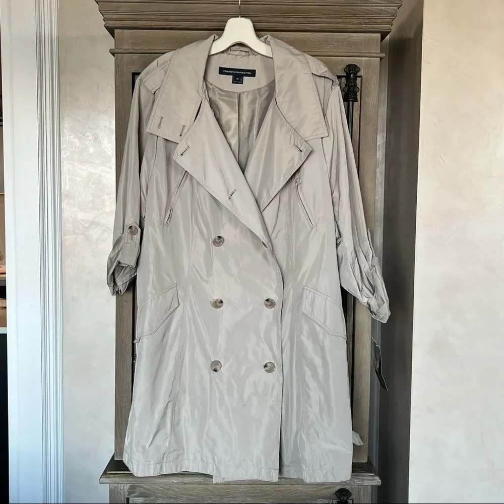 French Connection Drape Back Belted Trench Coat Palm Sand plus size 3X NWT